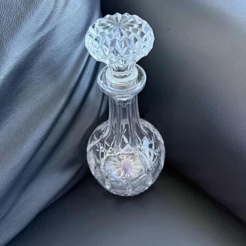 Vintage Cut Crystal Decanter w/ Stopper 11.5” Tall Diamond Pattern Barware